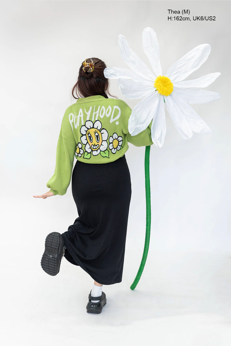 Green Hoodie Daisy Crop Cardigan
