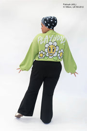 Green Hoodie Daisy Crop Cardigan