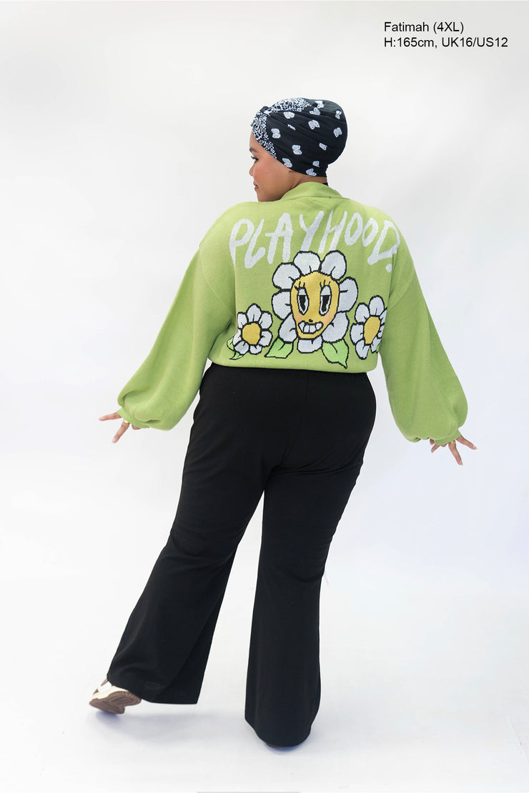 Green Hoodie Daisy Crop Cardigan