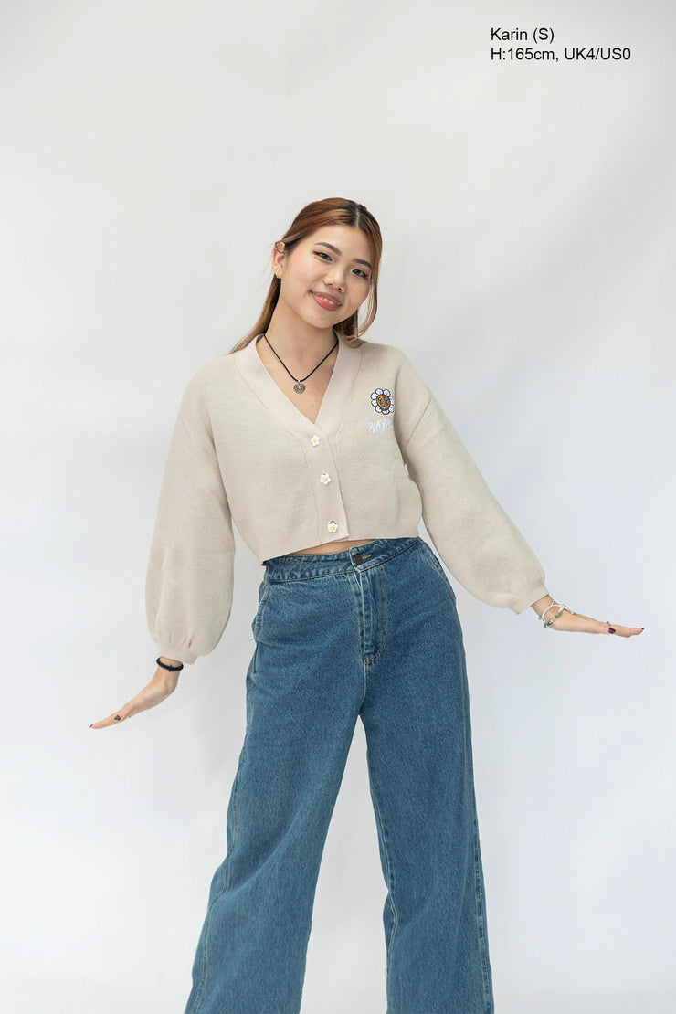 Creme Hoodie Daisy Crop Cardigan
