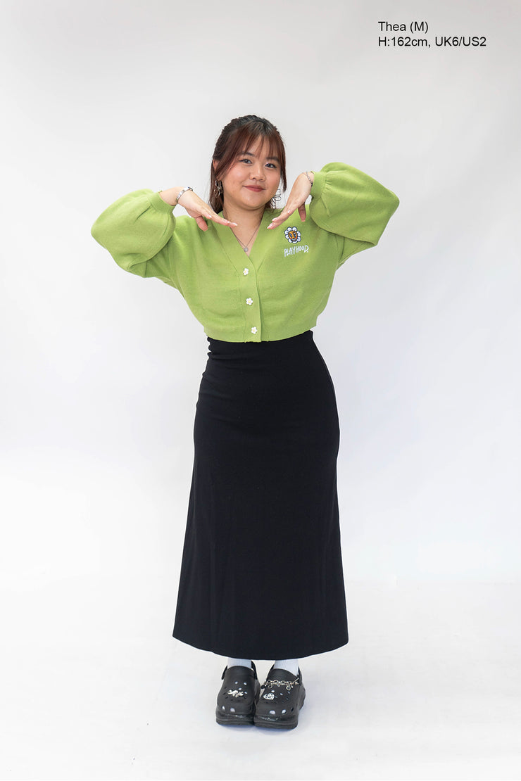 Green Hoodie Daisy Crop Cardigan