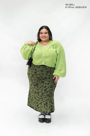 Green Hoodie Daisy Crop Cardigan