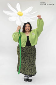 Green Hoodie Daisy Crop Cardigan