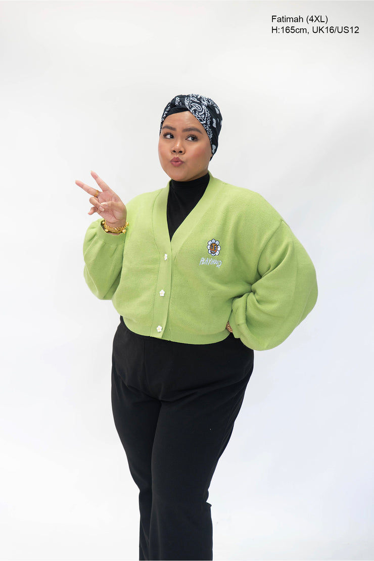Green Hoodie Daisy Crop Cardigan