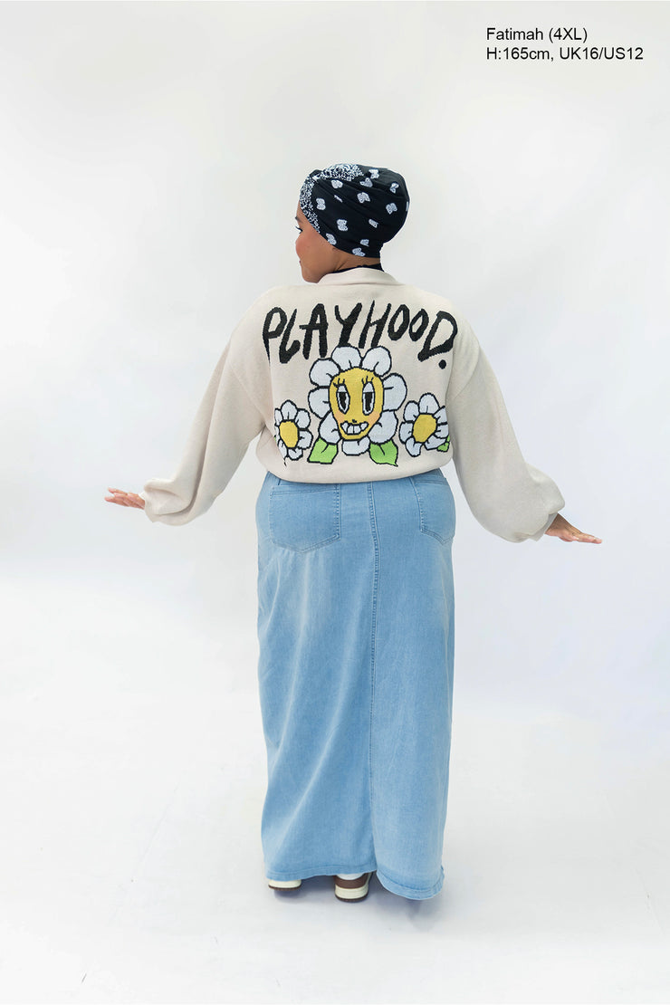 Creme Hoodie Daisy Crop Cardigan