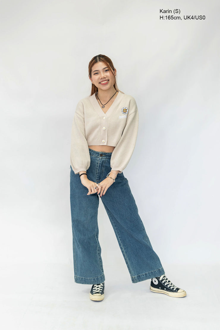 Creme Hoodie Daisy Crop Cardigan