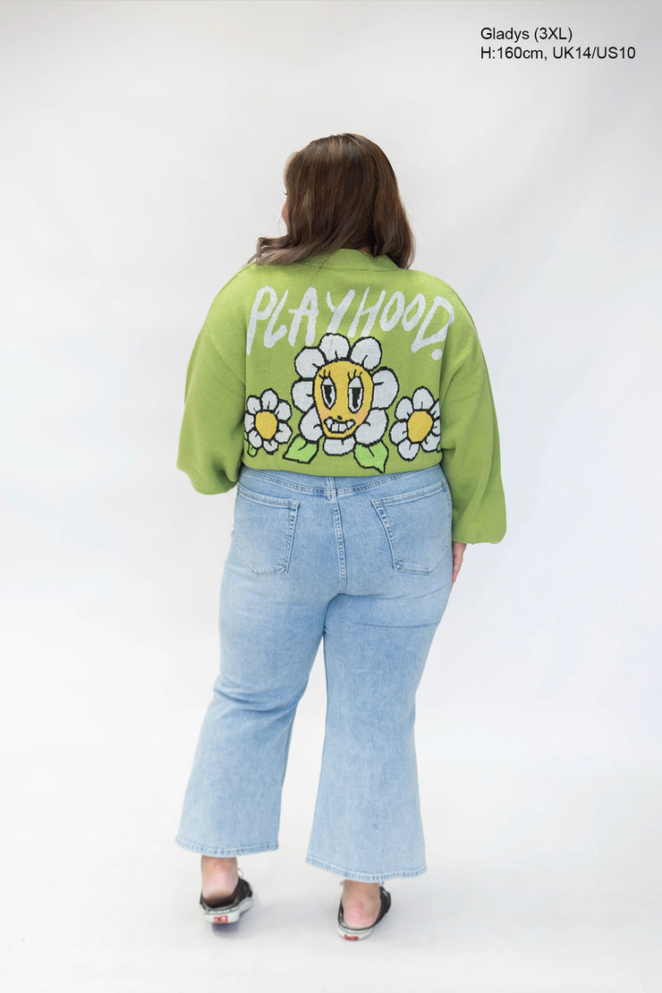 Green Hoodie Daisy Crop Cardigan