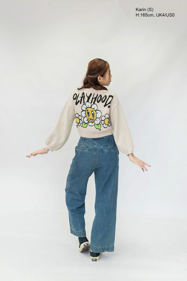 Creme Hoodie Daisy Crop Cardigan