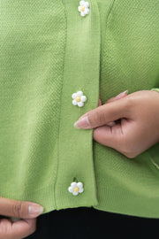 Green Hoodie Daisy Crop Cardigan