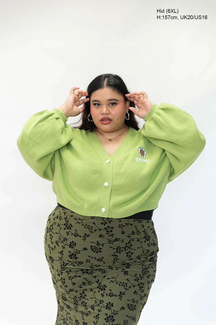 Green Hoodie Daisy Crop Cardigan