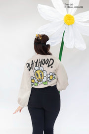 Creme Hoodie Daisy Crop Cardigan