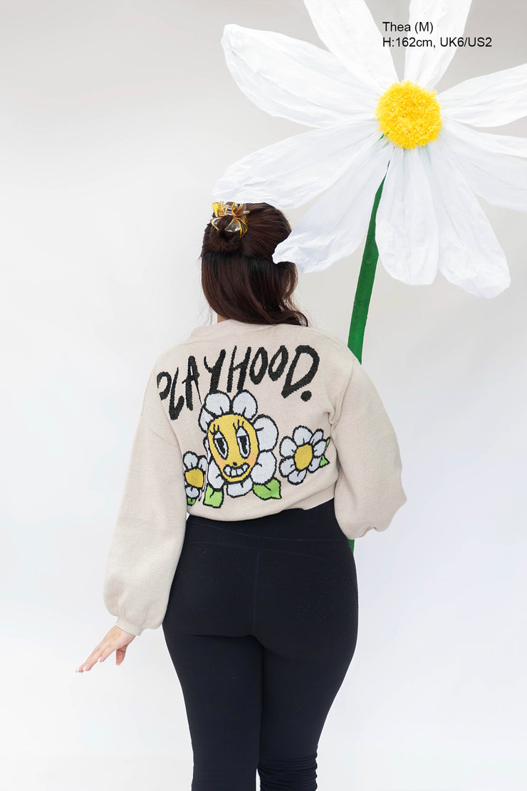 Creme Hoodie Daisy Crop Cardigan