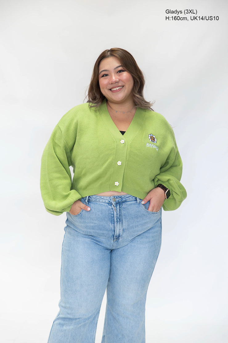 Green Hoodie Daisy Crop Cardigan