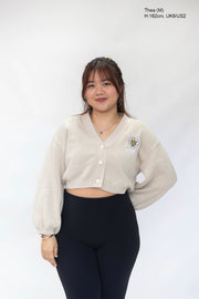 Creme Hoodie Daisy Crop Cardigan