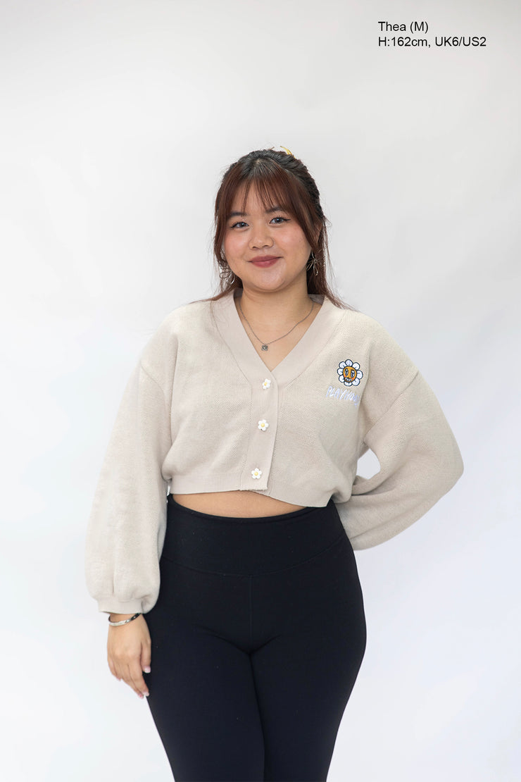 Creme Hoodie Daisy Crop Cardigan