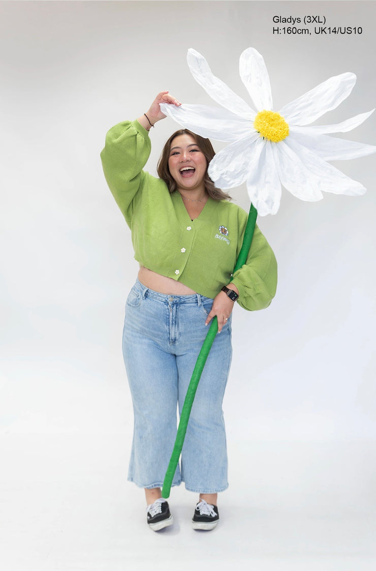 Green Hoodie Daisy Crop Cardigan