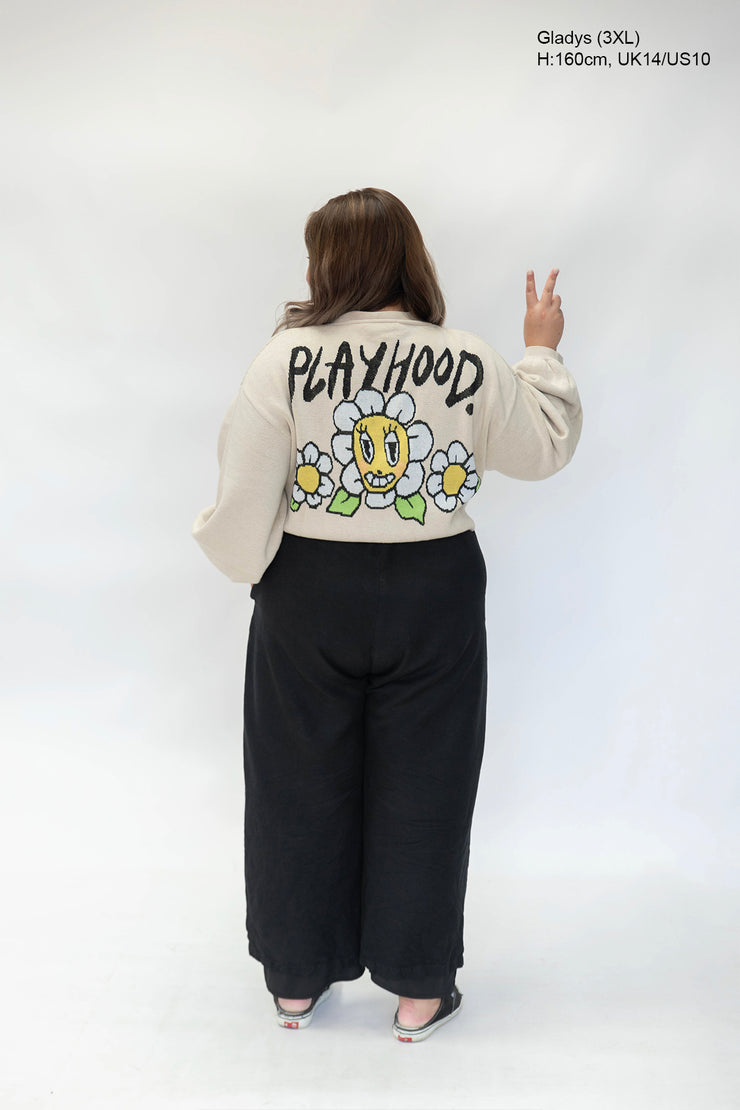 Creme Hoodie Daisy Crop Cardigan