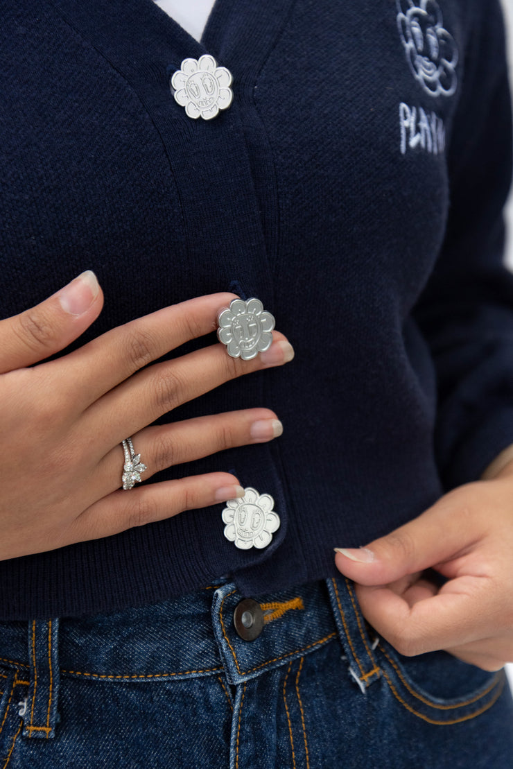Navy Hoodie Lover Crop Cardigan