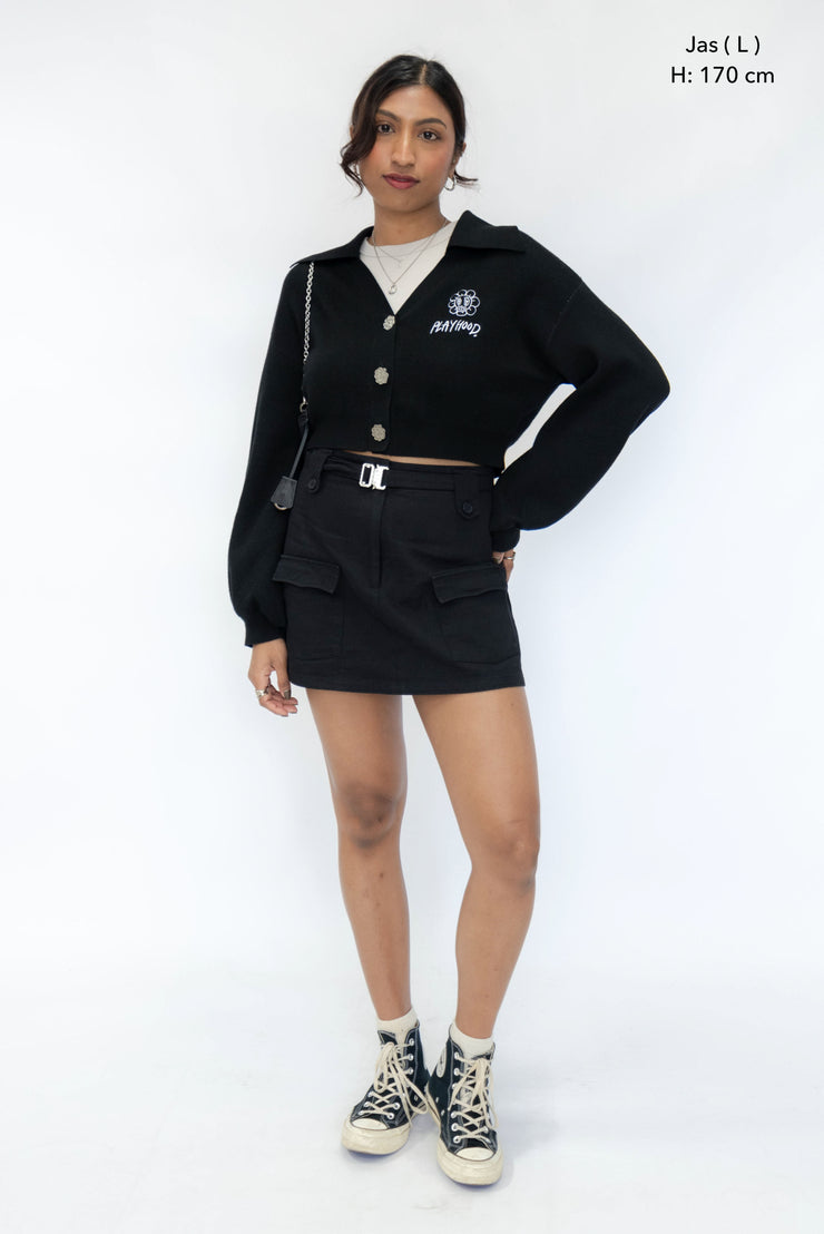 Black Hoodie Lover Crop Cardigan