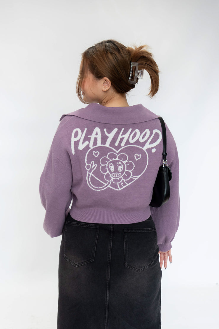 Purple Hoodie Lover Crop Cardigan