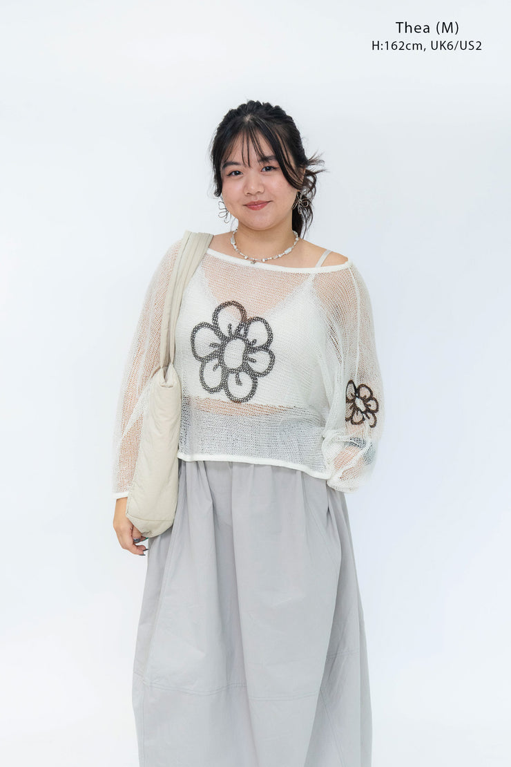 WHITE DAISY MESH SWEATER