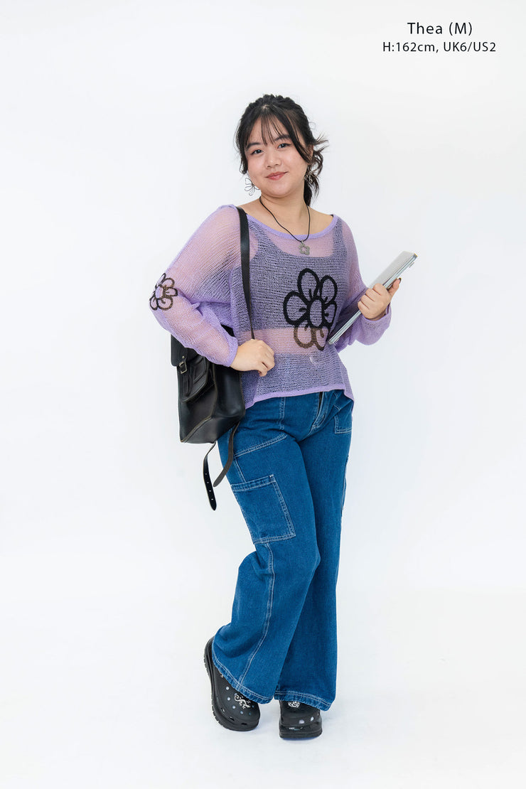 PURPLE DAISY MESH SWEATER
