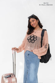PEACH DAISY MESH SWEATER