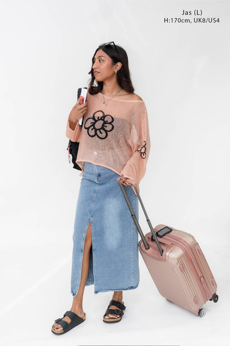 PEACH DAISY MESH SWEATER