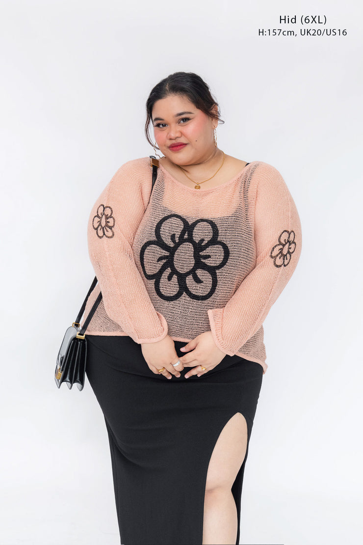 PEACH DAISY MESH SWEATER