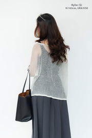 WHITE DAISY MESH SWEATER
