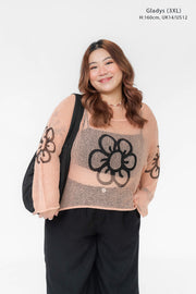 PEACH DAISY MESH SWEATER