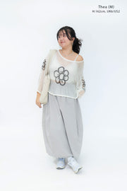 WHITE DAISY MESH SWEATER