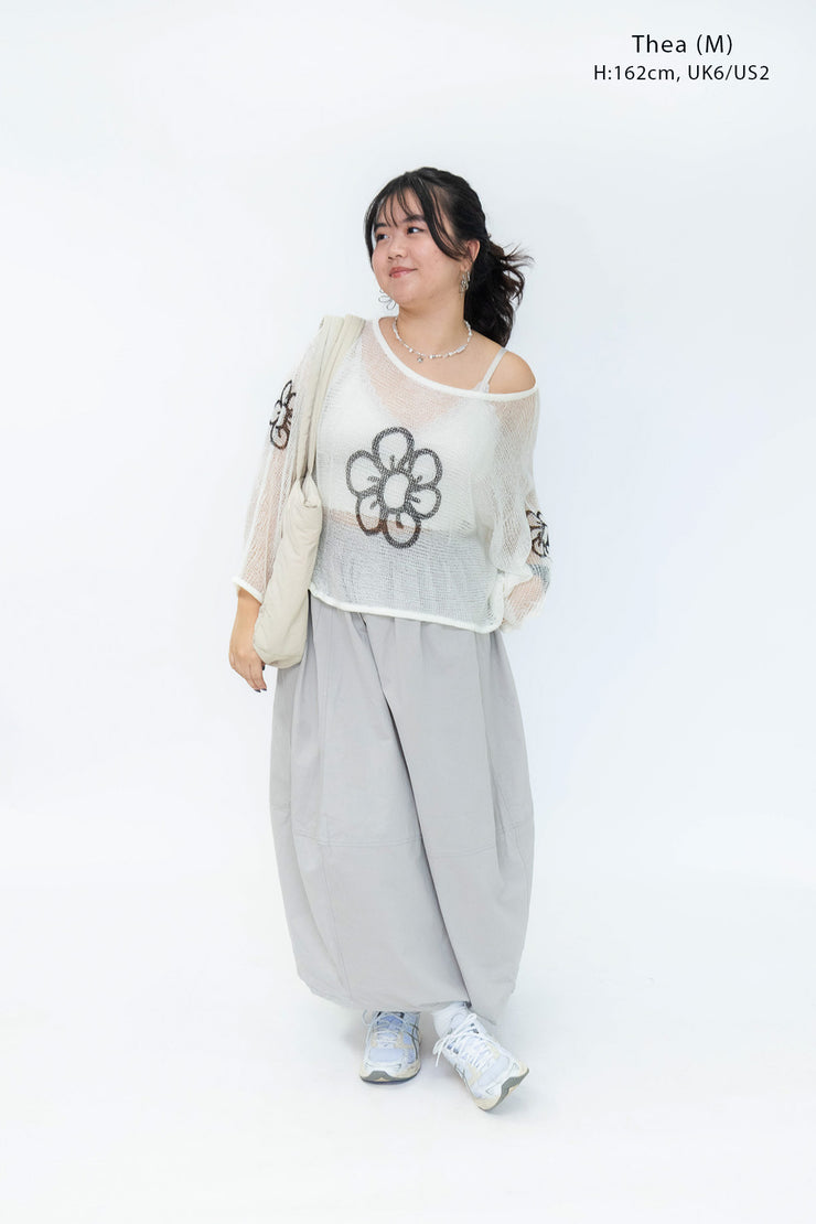 WHITE DAISY MESH SWEATER