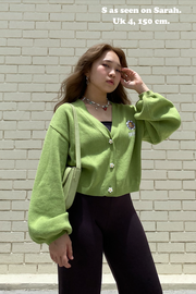 Green Hoodie Daisy Crop Cardigan