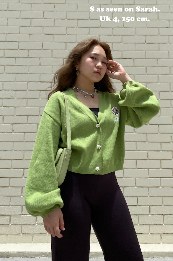 Green Hoodie Daisy Crop Cardigan