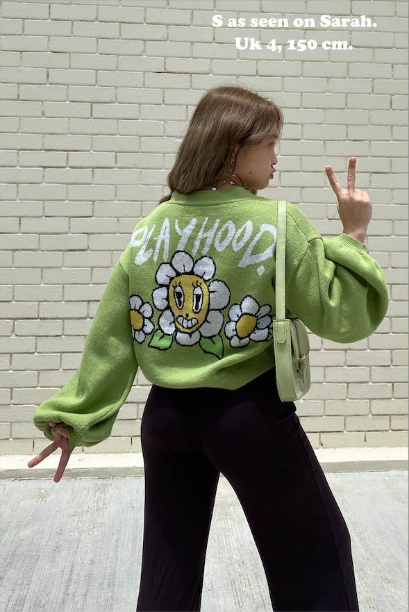 Green Hoodie Daisy Crop Cardigan