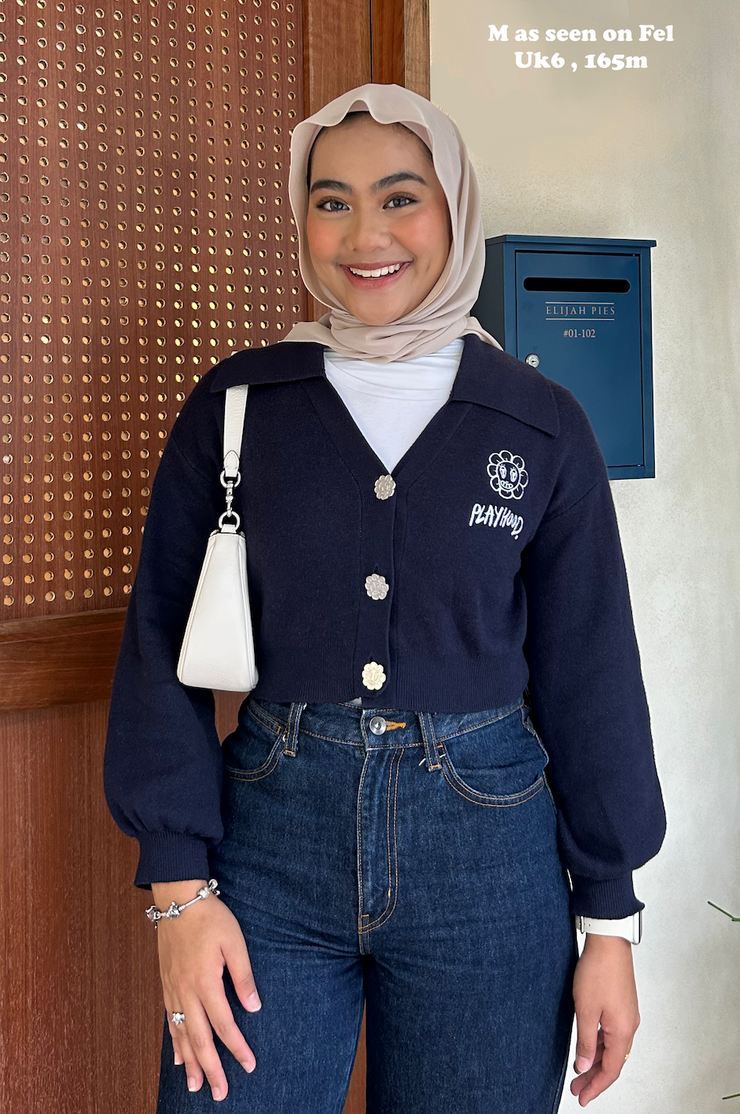 Navy Hoodie Lover Crop Cardigan