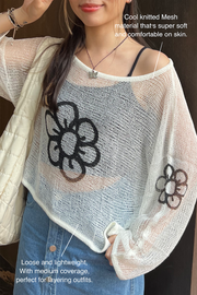 WHITE DAISY MESH SWEATER