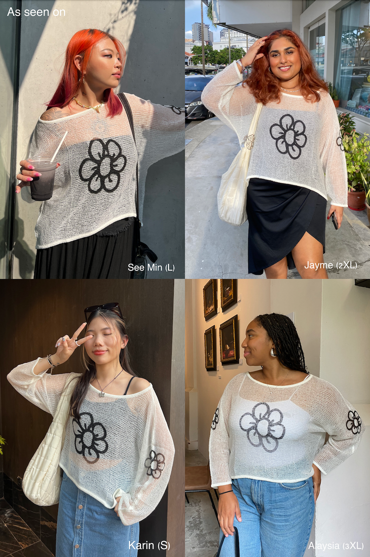 WHITE DAISY MESH SWEATER