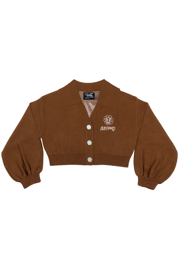 Mocha Hoodie Lover Crop Cardigan