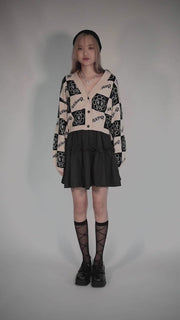 Checkered Hoodie Crop Knit Cardigan