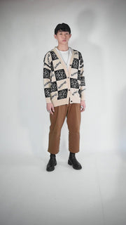 Checkered Hoodie Knit Cardigan