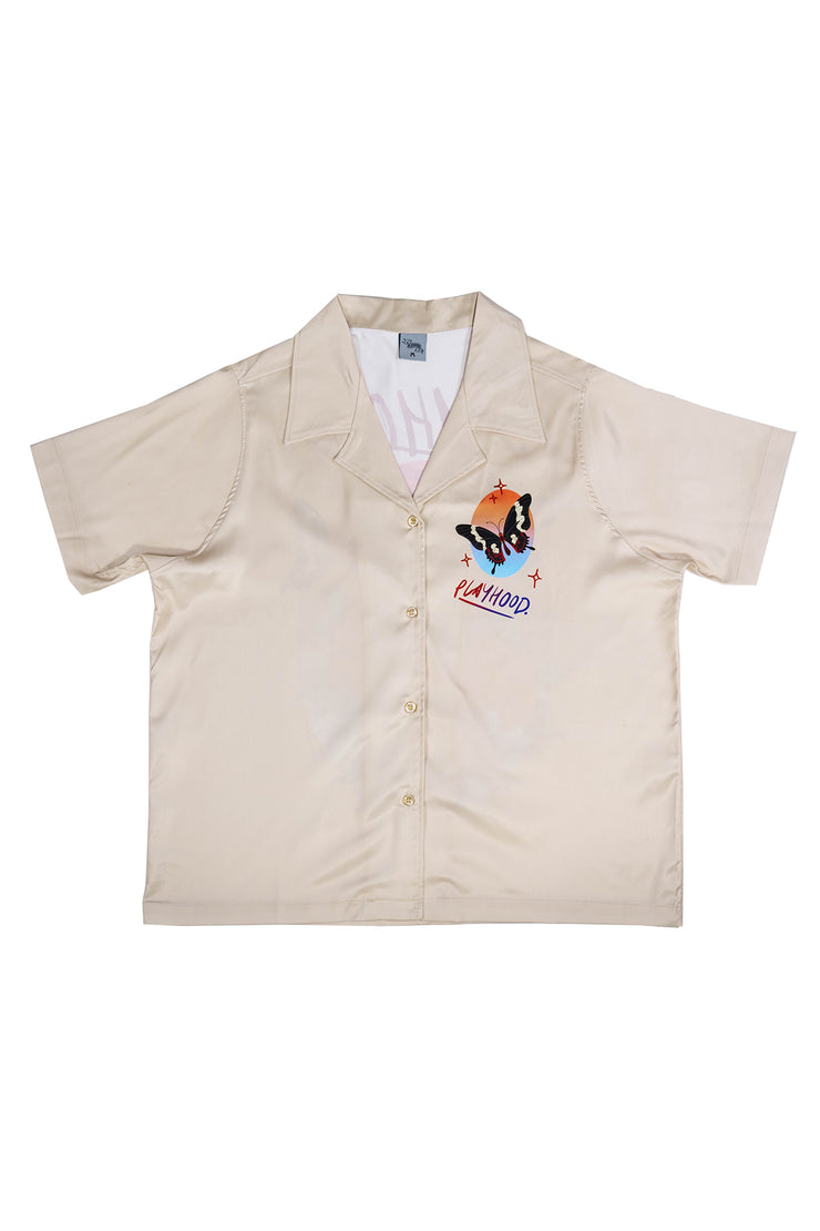 Beige Camellia Hawaiian Shirt