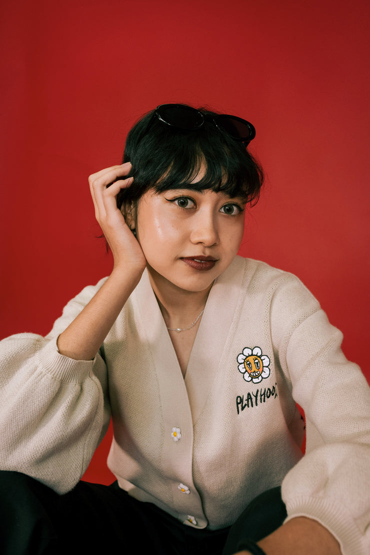 Creme Hoodie Daisy Crop Cardigan
