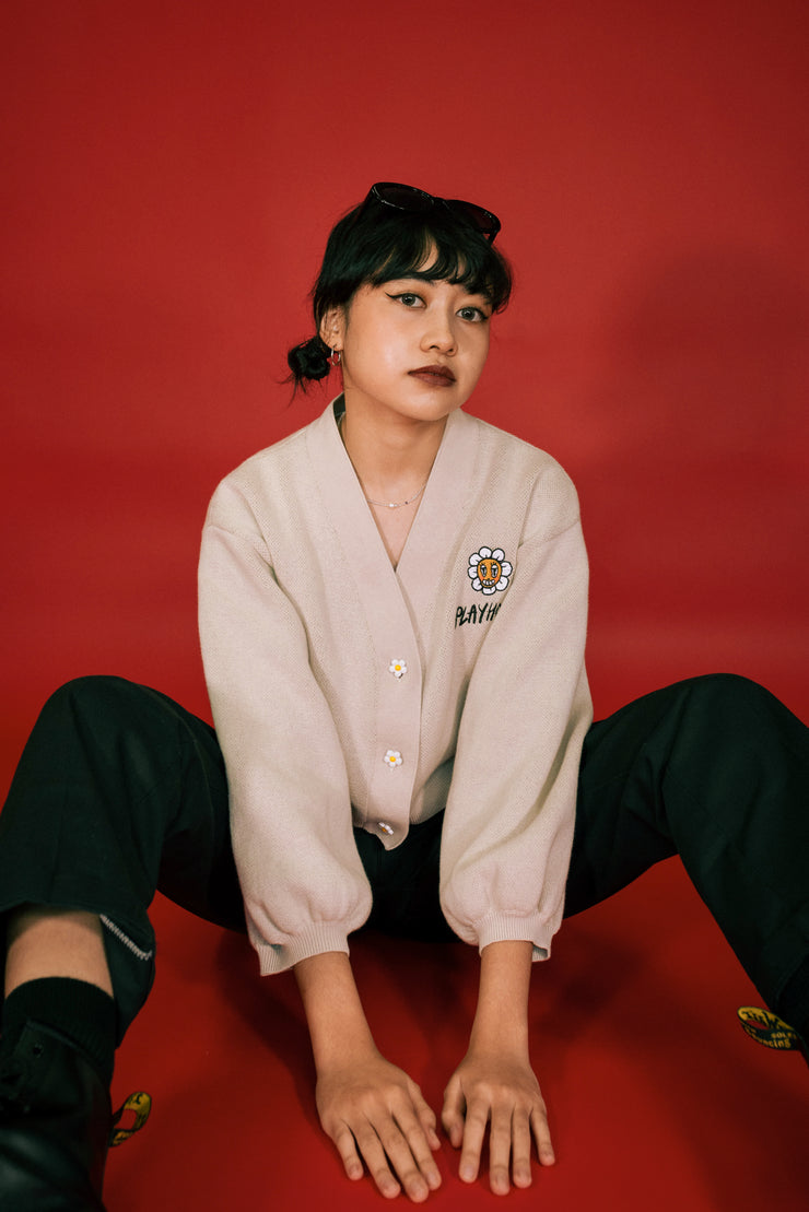 Creme Hoodie Daisy Crop Cardigan