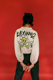 Creme Hoodie Daisy Crop Cardigan
