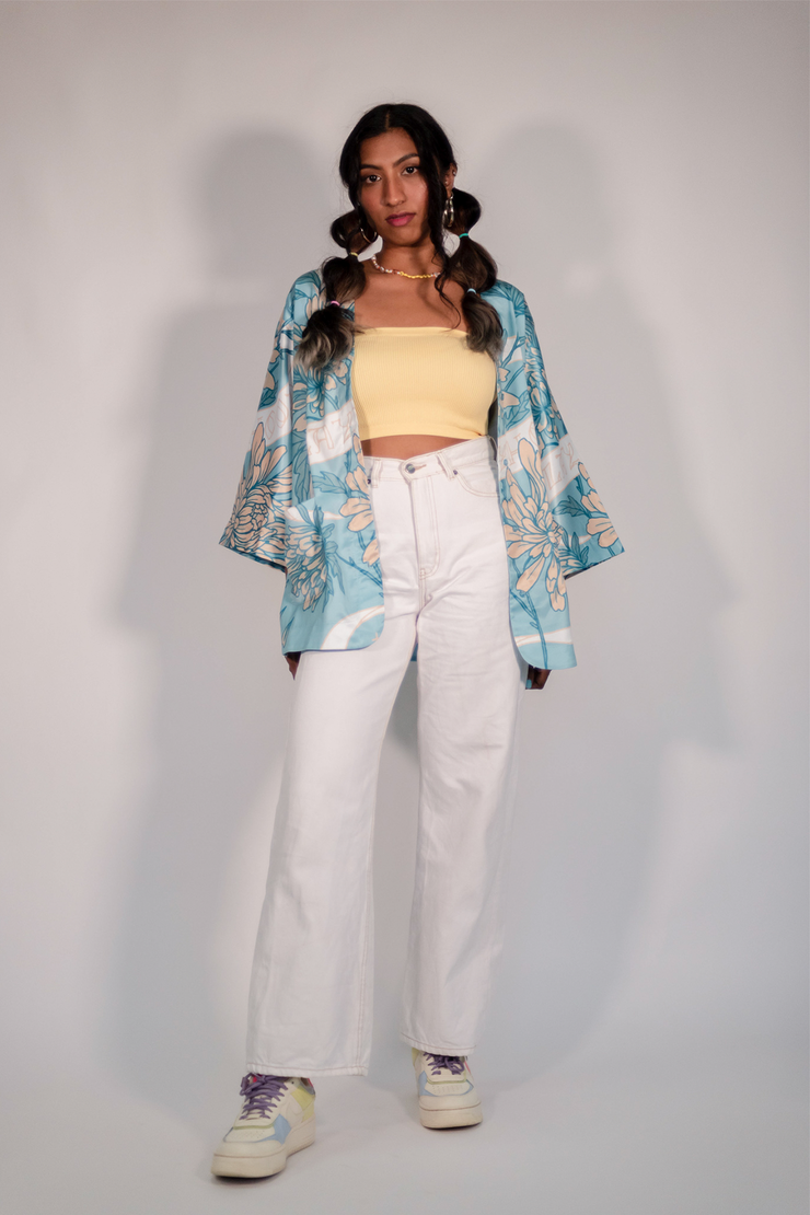 Sky Blue Chrysanthemum Kimono