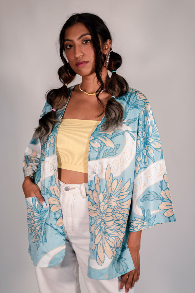 Sky Blue Chrysanthemum Kimono