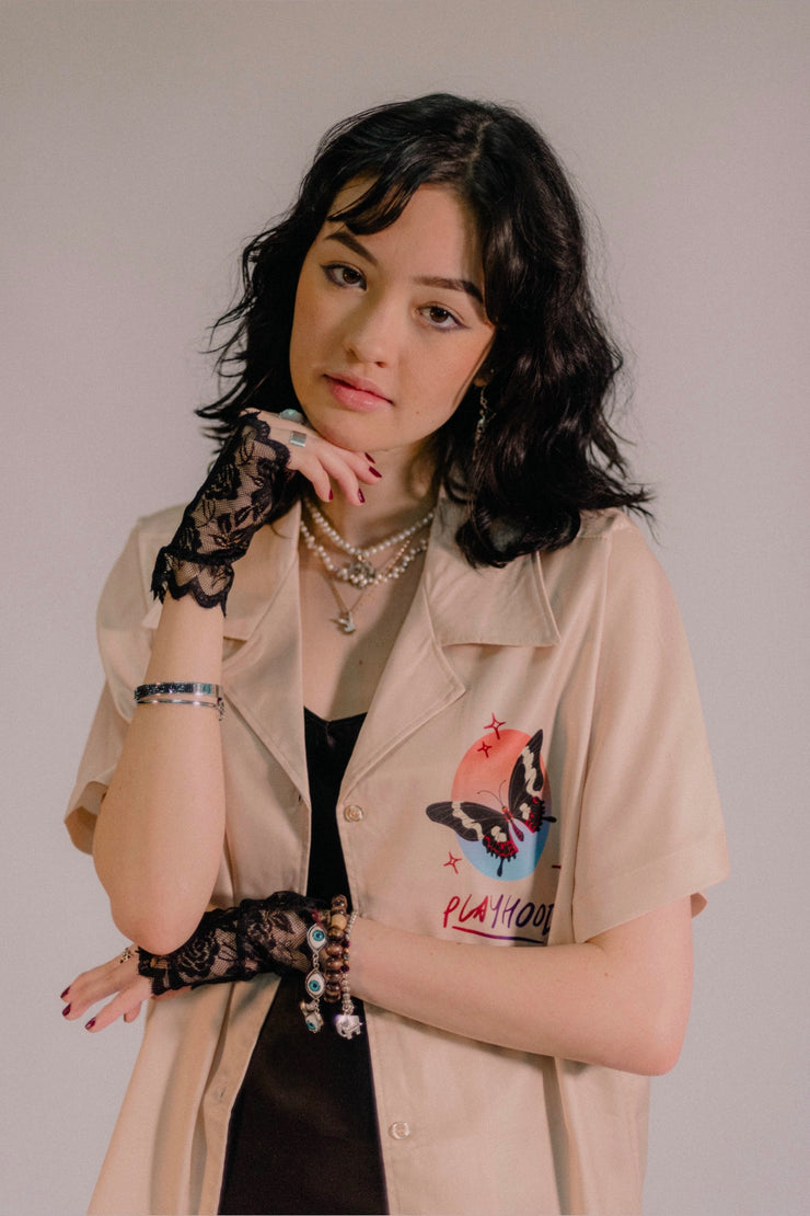 Beige Camellia Hawaiian Shirt