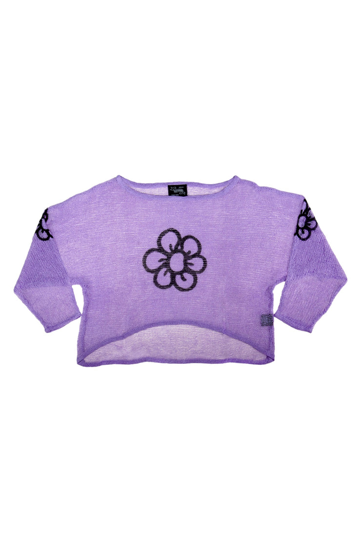 PURPLE DAISY MESH SWEATER